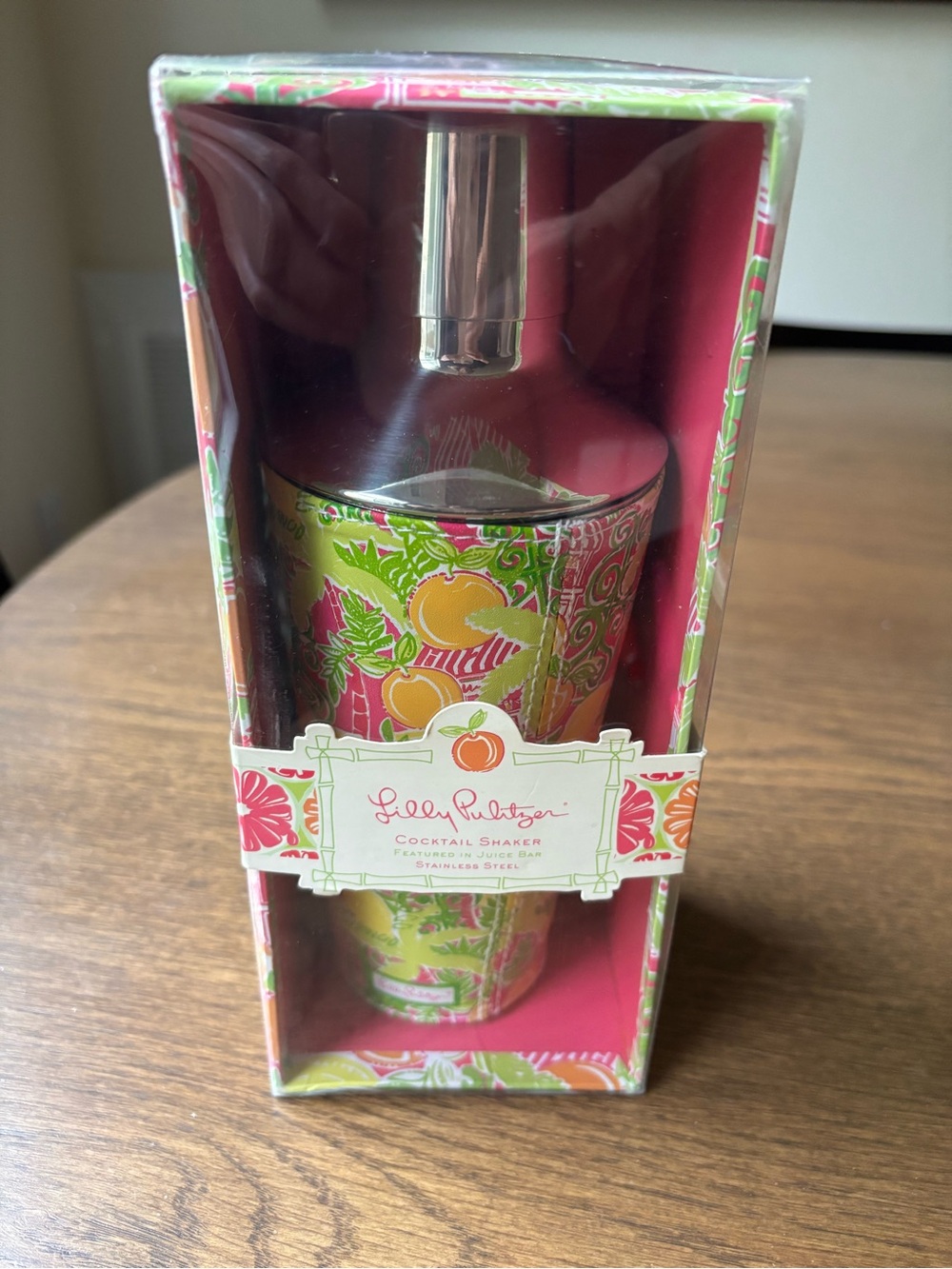 Lilly Pulitzer Pink, Lime & Peach Patterned Cocktail Shaker